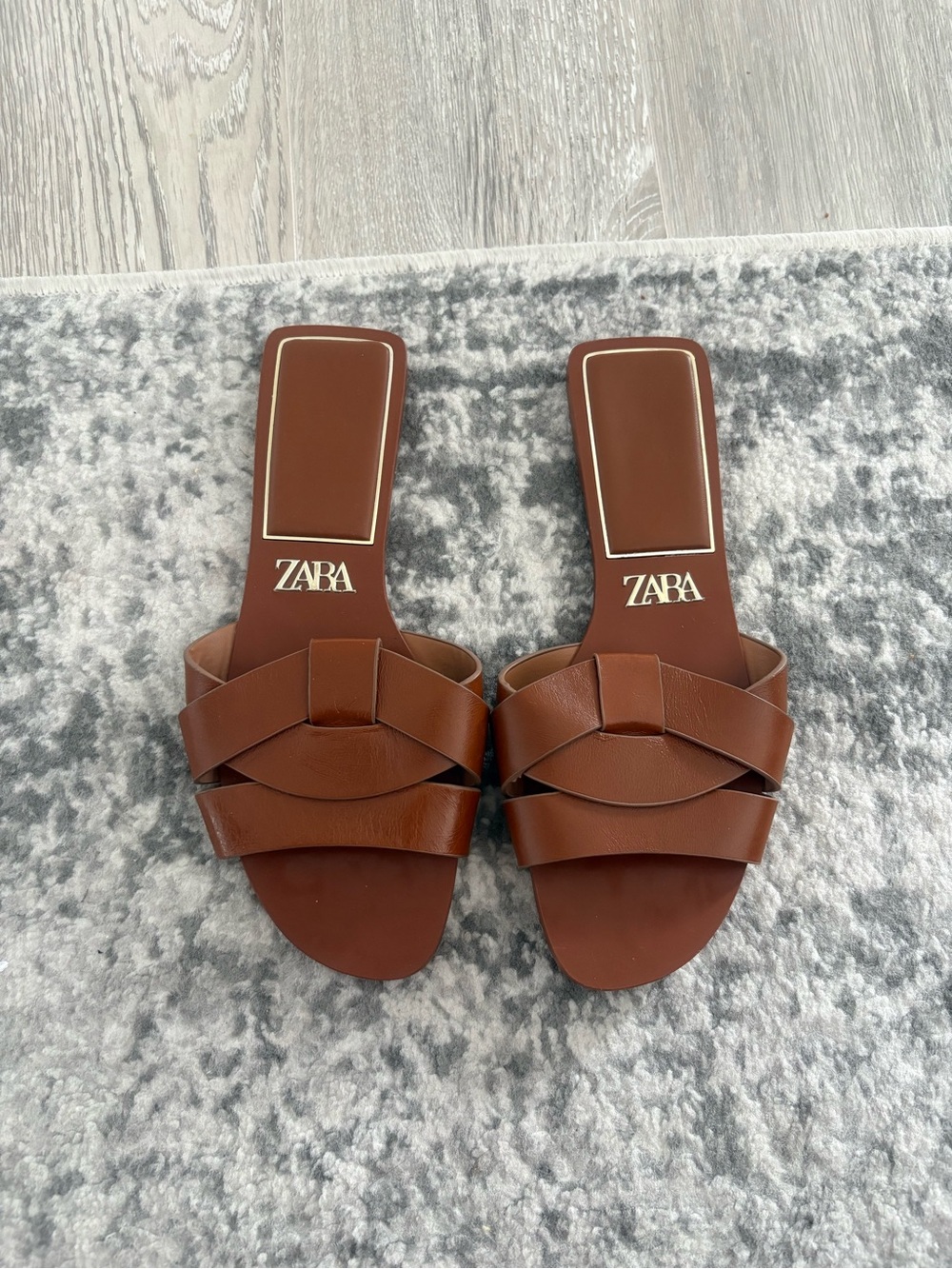 Zara Brown Leather Slide Mules with Braided Strap